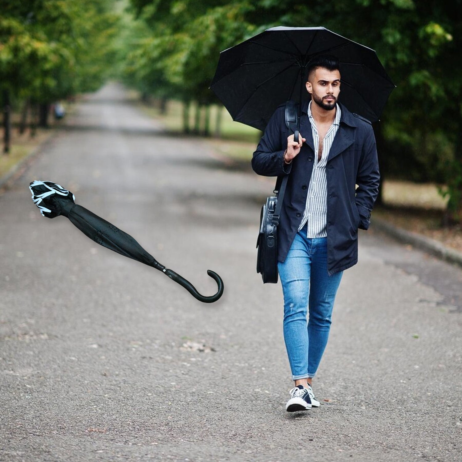 Travel Umbrella Windproof Umbrella Compact Folding Reverse Umbrella Unique Folding Umbrella With U- Shape Big Handle (1 pc) Travel Umbrella Windproof Umbrella Compact Folding Reverse Umbrella Unique Folding Umbrella With U- Shape Big Handle (1 pc)